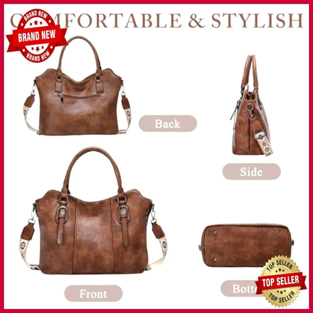 Vegan Leather Hobo Purse with Crossbody Strap, Top Handle Satchel Shoulder Bag